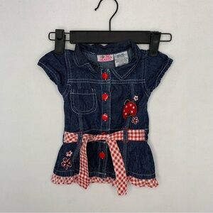 Vintage Y2K Young Hearts Lady Bug Gingham Denim Dress Size 18M